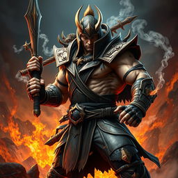 Henry Kronfle depicted as a fierce Mortal Kombat warrior, dressed in intricate, battle-worn armor that reflects a blend of ancient and modern styles