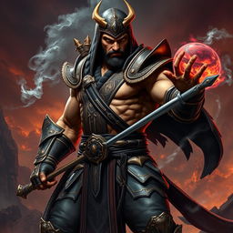 Henry Kronfle depicted as a fierce Mortal Kombat warrior, dressed in intricate, battle-worn armor that reflects a blend of ancient and modern styles