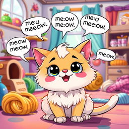 A cute and whimsical illustration of a talking cat, with vibrant colors and a cartoonish style, as it playfully chats with the viewer