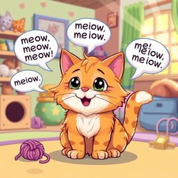 A cute and whimsical illustration of a talking cat, with vibrant colors and a cartoonish style, as it playfully chats with the viewer