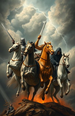 The Four Horsemen of the Apocalypse, depicted as powerful and terrifying figures