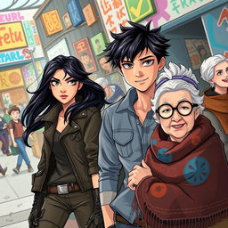 Create a captivating illustration featuring a diverse cast of characters from a novel