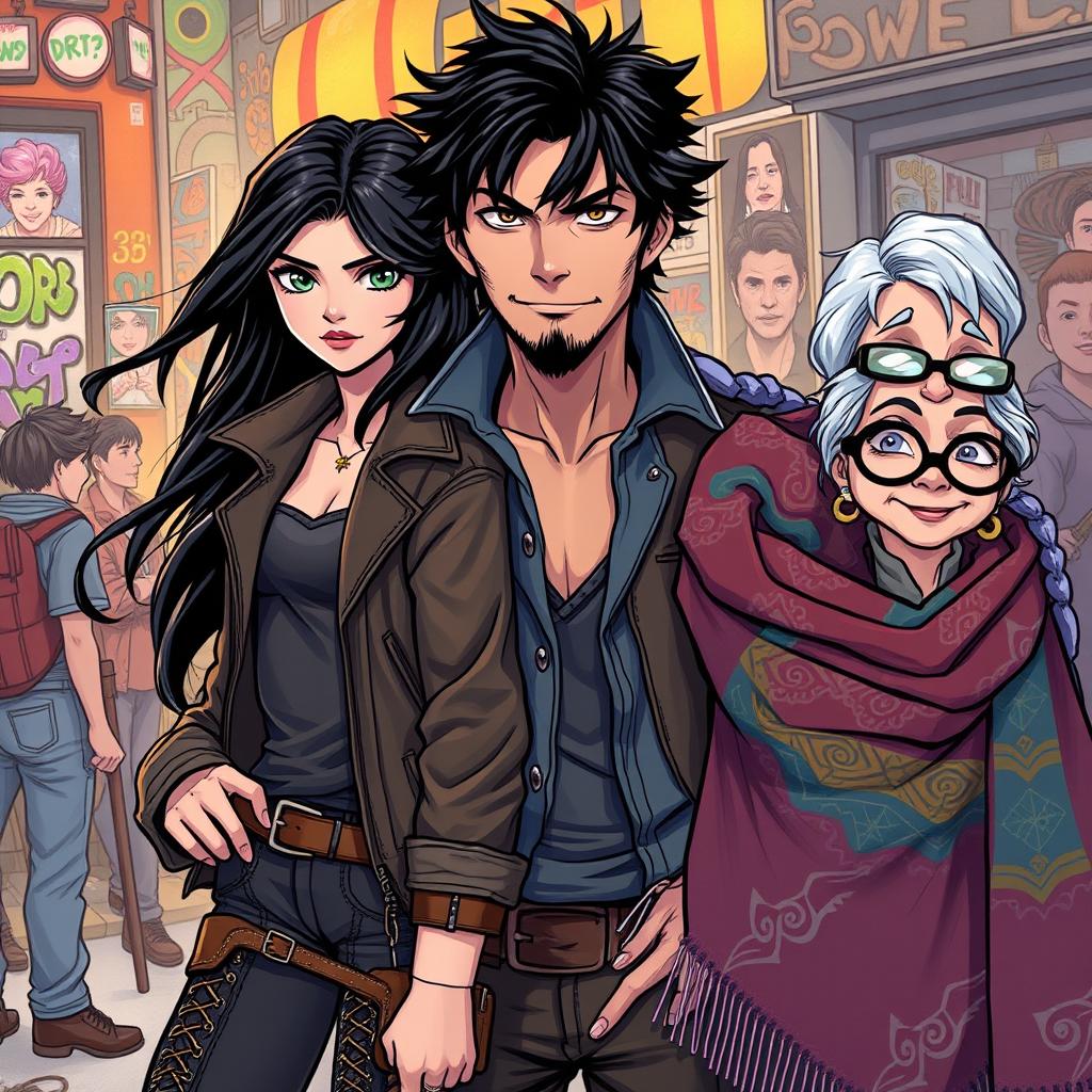 Create a captivating illustration featuring a diverse cast of characters from a novel