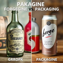 A visual comparison showcasing the differences between packaging from the past and modern packaging