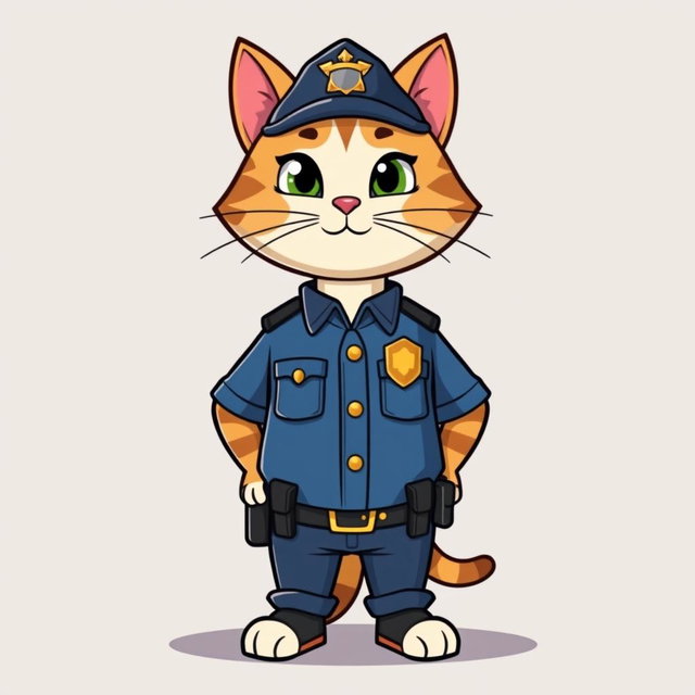 A cartoon cat police officer standing upright facing forward