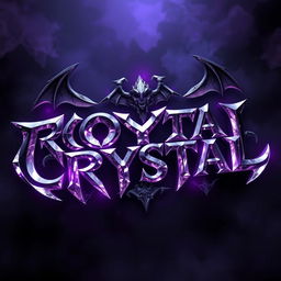 A striking 3D depiction of the words 'ROYAL CRYSTAL' styled in a demonic aesthetic, featuring sharp, jagged edges and dark, rich colors