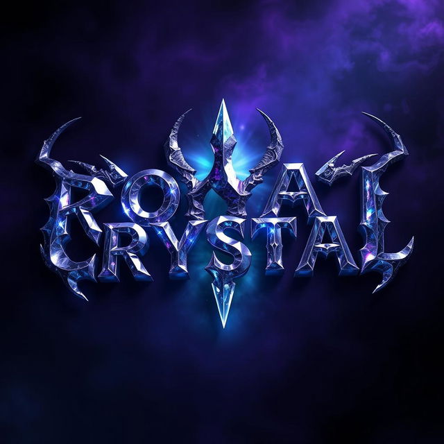 A striking 3D depiction of the words 'ROYAL CRYSTAL' styled in a demonic aesthetic, featuring sharp, jagged edges and dark, rich colors