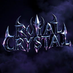 A striking 3D depiction of the words 'ROYAL CRYSTAL' styled in a demonic aesthetic, featuring sharp, jagged edges and dark, rich colors