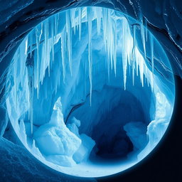 A mesmerizing icy cave design featuring a circular background