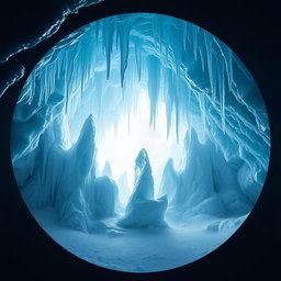 A mesmerizing icy cave design featuring a circular background