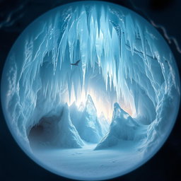 A mesmerizing icy cave design featuring a circular background