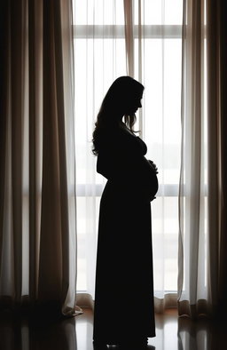 A cover featuring the silhouette of a young woman from the side, dressed in a simple dress, her hands gently cradling her pregnant belly