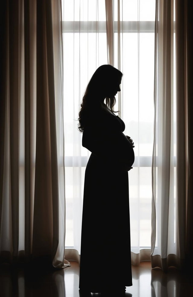 A cover featuring the silhouette of a young woman from the side, dressed in a simple dress, her hands gently cradling her pregnant belly