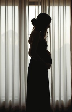 A cover featuring the silhouette of a young woman from the side, dressed in a simple dress, her hands gently cradling her pregnant belly