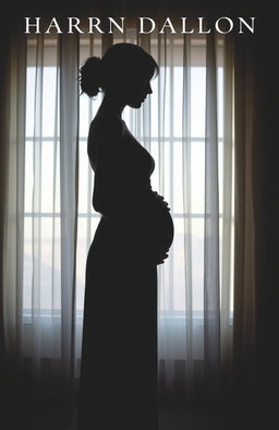 A book cover featuring the silhouette of a young woman from the side, wearing a simple dress, with her hands cradling her pregnant belly