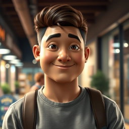 A stocky mocha-colored man with roundish almond-shaped eyes, a turned-up nose, and thin lips, standing confidently in a casual setting