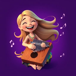 A vibrant animated scene featuring a girl joyfully playing a kalimba