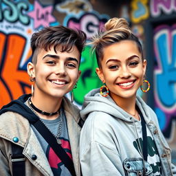 A stylish young couple expressing their individuality, featuring a boy and a girl with unique piercings