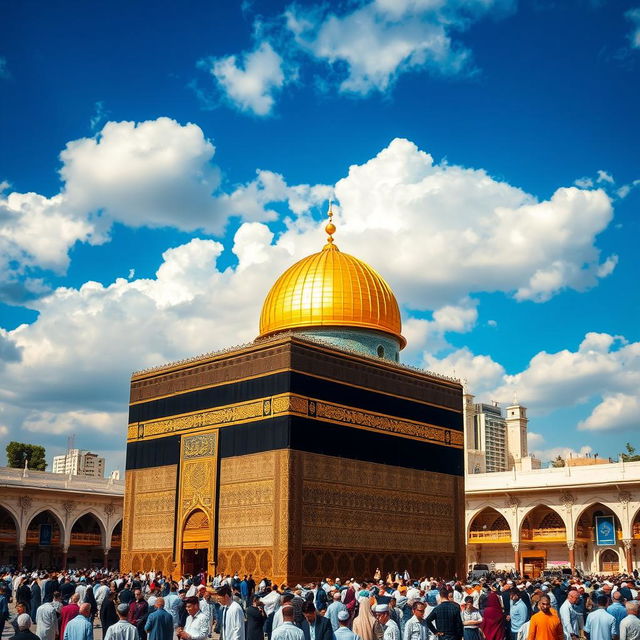 A beautifully composed image featuring both the Kaaba and Al Aqsa Mosque within the same frame