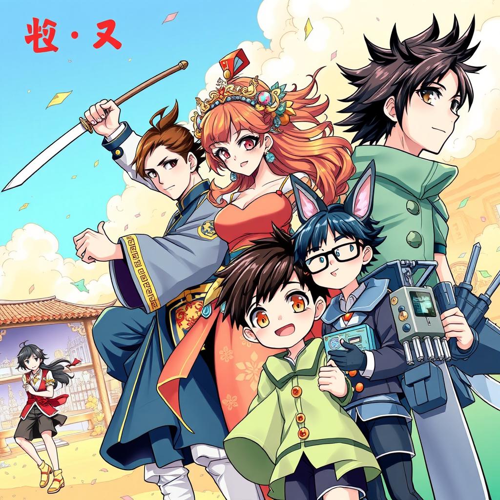 A colorful and dynamic illustration of various manhua styles featuring a diverse cast of characters