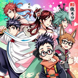A colorful and dynamic illustration of various manhua styles featuring a diverse cast of characters