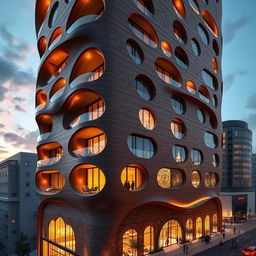 A high-detail rendering of a 20-story, 80-meter building that creatively combines bionic architecture with traditional Iranian design