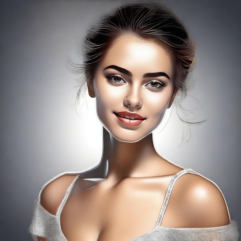 A digital art piece in high resolution portraying an attractive young woman