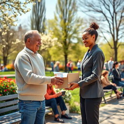 A compassionate scene depicting a person donating to charity