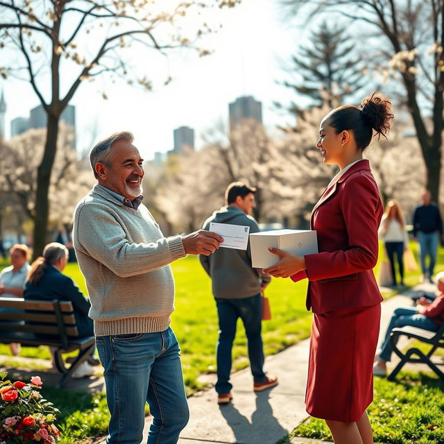 A compassionate scene depicting a person donating to charity