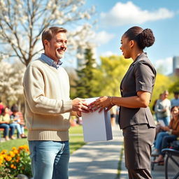 A compassionate scene depicting a person donating to charity
