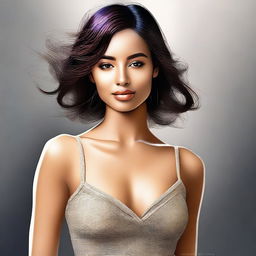 A digital art piece in high resolution portraying an attractive young woman