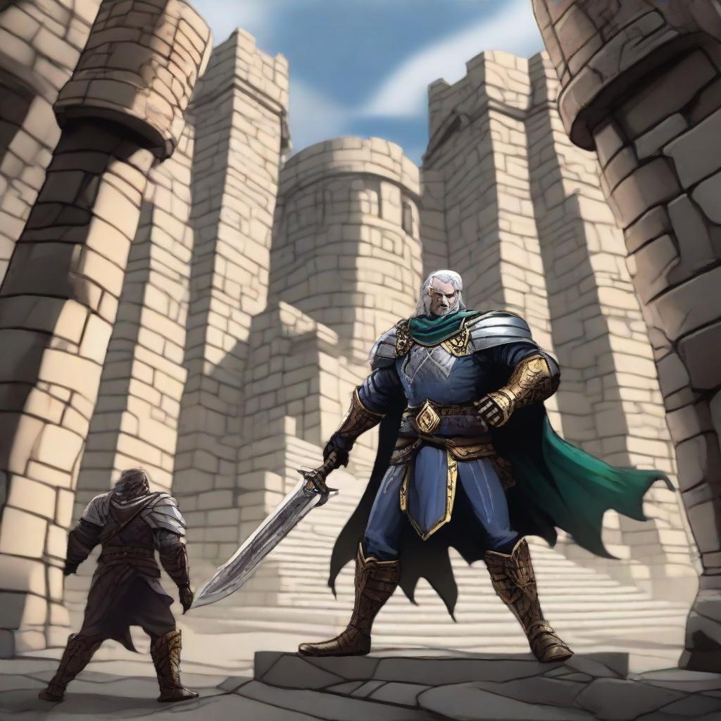 Modify the image to show Sigma, the Dungeons and Dragons character, confidently approaching the formidable castle walls, ready to face off against the fallen prince.