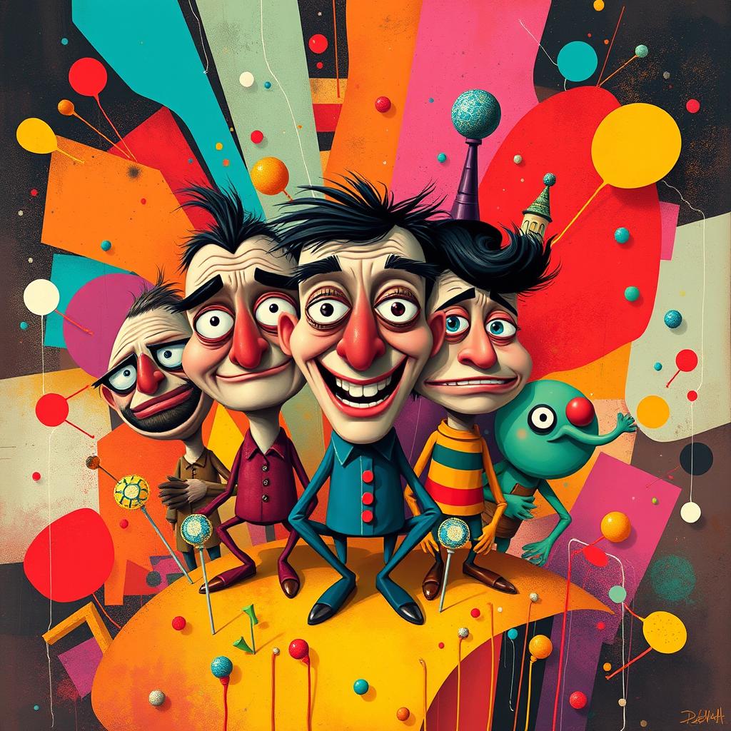 A vibrant and colorful illustration inspired by the distinctive style of Iranian artist Koroush Mamiye