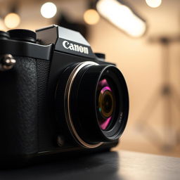 A close-up view of a specific camera model, the Canon 1504, showcasing its sleek design and intricate details