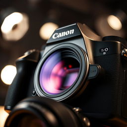 A close-up view of a specific camera model, the Canon 1504, showcasing its sleek design and intricate details