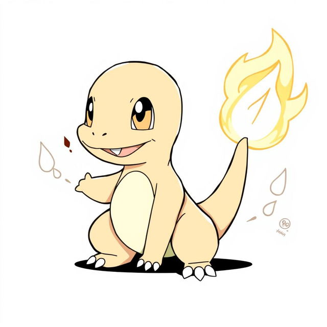 A detailed line art illustration of Charmander, the adorable fire-type Pokémon