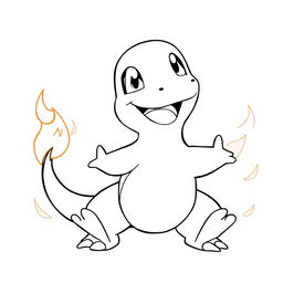 A detailed line art illustration of Charmander, the adorable fire-type Pokémon
