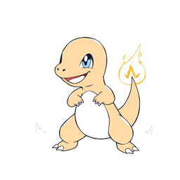 A detailed line art illustration of Charmander, the adorable fire-type Pokémon