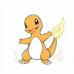 A detailed line art illustration of Charmander, the adorable fire-type Pokémon