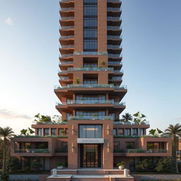 A stunning and striking 20-story modern skyscraper inspired by nature and Achaemenid architecture, with a focus on a breathtaking fourth and final level