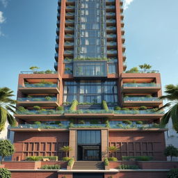 A stunning and striking 20-story modern skyscraper inspired by nature and Achaemenid architecture, with a focus on a breathtaking fourth and final level