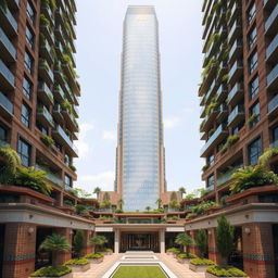 A stunning and striking 20-story modern skyscraper inspired by nature and Achaemenid architecture, with a focus on a breathtaking fourth and final level