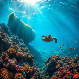 An enchanting underwater scene featuring vibrant coral reefs teeming with colorful fish of all kinds