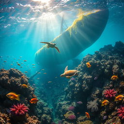 An enchanting underwater scene featuring vibrant coral reefs teeming with colorful fish of all kinds