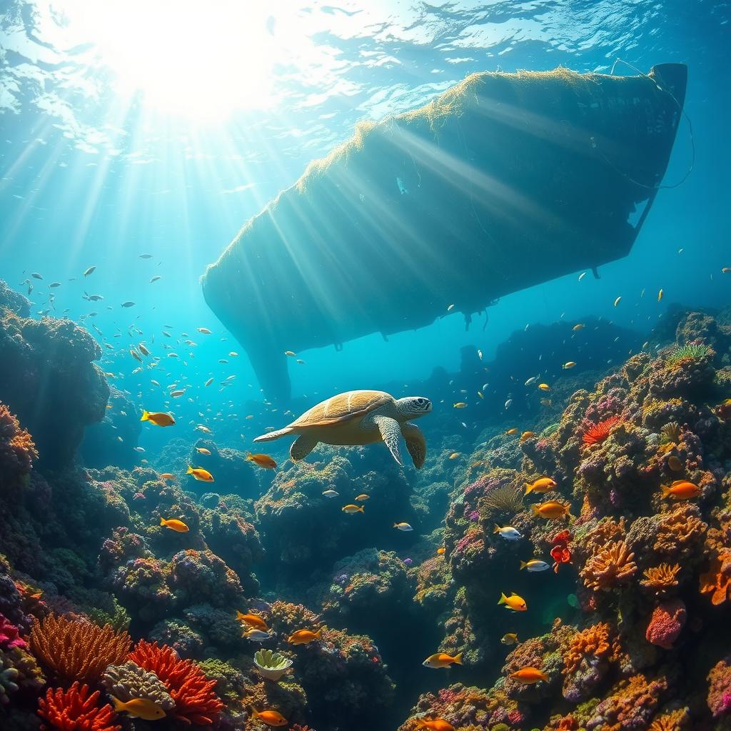 An enchanting underwater scene featuring vibrant coral reefs teeming with colorful fish of all kinds