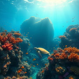 An enchanting underwater scene featuring vibrant coral reefs teeming with colorful fish of all kinds