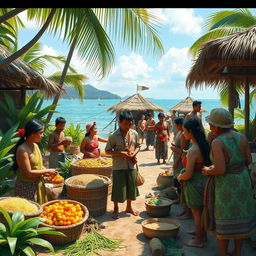 A historical scene depicting early Filipinos engaging in trade with neighboring countries