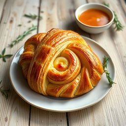 A unique culinary creation showcasing a beautifully baked potato croissant