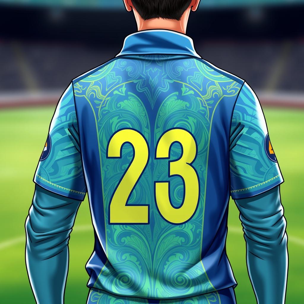 A detailed illustration of a cricket jersey featuring a vibrant design