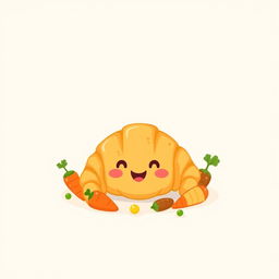 A cute vector illustration of a potato croissant, featuring a whimsical design with a smiling face on the croissant